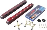 🎱 premium billiard wooden cue rack with 6 pool sticks, cue bridge spider head, cue cross x rest, cue accessories, 5 cue chalk cubes, and 2 pool table spot stickers логотип