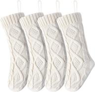 4-pack knitted ivory white 18 inch christmas stocking ornaments - babylab stocking stuffers for women, men, kids - xmas tree decorations - indoor holiday family party gifts logo
