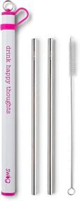 img 4 attached to Swig Life Stainless Steel Straws, 8.5-Inch Reusable Metal Drinking Straws - Set of 2 with Cleaning Brush and Travel Carrying Case, Hot Pink Drink Happy Thoughts