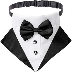 img 4 attached to 🐶 Black Dog Tuxedo Wedding Bandana Collar with Bow Tie - Formal and Adjustable Collar for Small, Medium, and Large Dogs