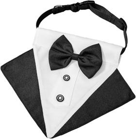 img 1 attached to 🐶 Black Dog Tuxedo Wedding Bandana Collar with Bow Tie - Formal and Adjustable Collar for Small, Medium, and Large Dogs