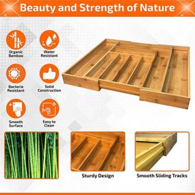 img 2 attached to 🎋 Bamboo Kitchen Drawer Organizer: Adjustable Wooden Tracks, Cutlery Tray with 9 Deep Slots - Expandable & Versatile Storage with Bonus Bamboo Spoon