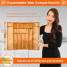 img 1 attached to 🎋 Bamboo Kitchen Drawer Organizer: Adjustable Wooden Tracks, Cutlery Tray with 9 Deep Slots - Expandable & Versatile Storage with Bonus Bamboo Spoon