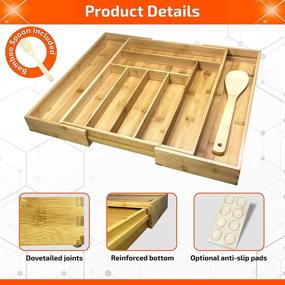 img 3 attached to 🎋 Bamboo Kitchen Drawer Organizer: Adjustable Wooden Tracks, Cutlery Tray with 9 Deep Slots - Expandable & Versatile Storage with Bonus Bamboo Spoon