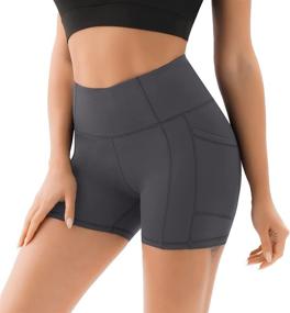 img 1 attached to Stay Comfy and Stylish with PERSIT Women's High Waist Workout Yoga Shorts: Side & Inner Pockets, Tummy Control, Non See-Through Fabric