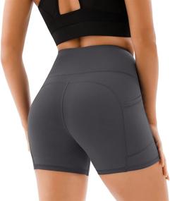 img 3 attached to Stay Comfy and Stylish with PERSIT Women's High Waist Workout Yoga Shorts: Side & Inner Pockets, Tummy Control, Non See-Through Fabric