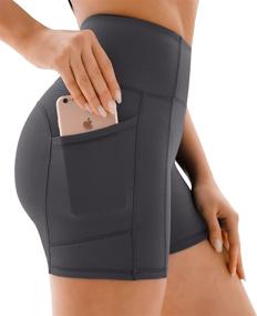img 4 attached to Stay Comfy and Stylish with PERSIT Women's High Waist Workout Yoga Shorts: Side & Inner Pockets, Tummy Control, Non See-Through Fabric