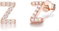 🌹 women's rose gold plated cz initial stud earrings in 925 sterling silver - small alphabet a-z logo