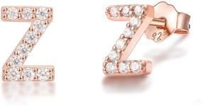 img 1 attached to 🌹 Women's Rose Gold Plated CZ Initial Stud Earrings in 925 Sterling Silver - Small Alphabet A-Z