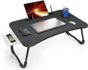 img 4 attached to Fayquaze Portable Laptop Bed Table - Foldable Tray with Storage Drawer, Cup Holder, Lap Desk Stand for Eating, Reading, and Working on Floor or Bed