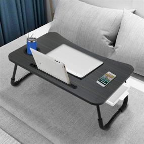 img 3 attached to Fayquaze Portable Laptop Bed Table - Foldable Tray with Storage Drawer, Cup Holder, Lap Desk Stand for Eating, Reading, and Working on Floor or Bed