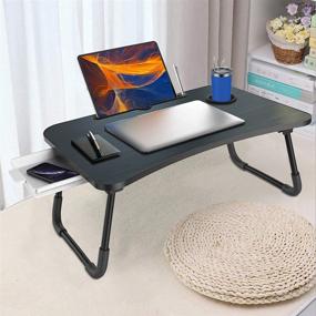 img 2 attached to Fayquaze Portable Laptop Bed Table - Foldable Tray with Storage Drawer, Cup Holder, Lap Desk Stand for Eating, Reading, and Working on Floor or Bed