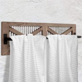 img 3 attached to 🚪 Rustic Wood Farmhouse Industrial Towel Rack with Barn Door Panel - Autumn Alley Wall Mounted Holder for Bathroom, Kitchen, Garage – Matte Black Bar Rod, Galvanized Metal