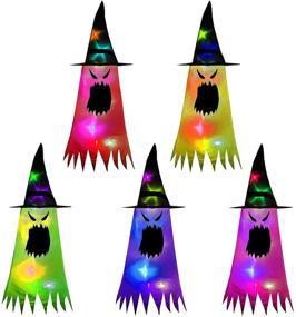 img 4 attached to 👻 Anditoy 5 Pack Light Up Witch Hats Hanging Evil Ghost Halloween Decorations: Ultimate Outdoor Indoor Halloween Decor Party Supplies