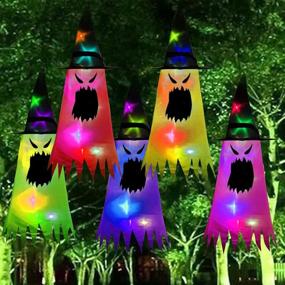 img 2 attached to 👻 Anditoy 5 Pack Light Up Witch Hats Hanging Evil Ghost Halloween Decorations: Ultimate Outdoor Indoor Halloween Decor Party Supplies