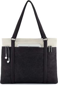 img 4 attached to Wxnow Women's Canvas Laptop Tote Bag Handbag Purse Shoulder Bag