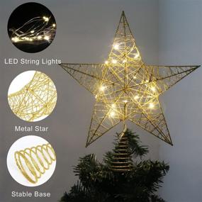 img 2 attached to 🌟 CCINEE 10 Inch Glittered Christmas Tree Topper with Lights - Golden Treetop Star for Xmas Tree Decorations, Home Holiday Party or Indoor Decor