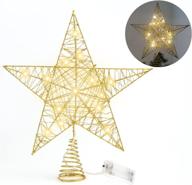 🌟 ccinee 10 inch glittered christmas tree topper with lights - golden treetop star for xmas tree decorations, home holiday party or indoor decor logo