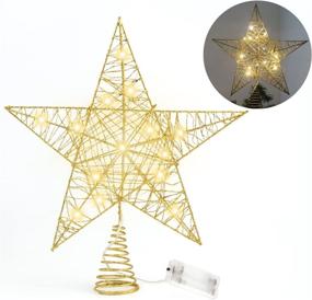 img 4 attached to 🌟 CCINEE 10 Inch Glittered Christmas Tree Topper with Lights - Golden Treetop Star for Xmas Tree Decorations, Home Holiday Party or Indoor Decor