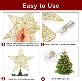 img 1 attached to 🌟 CCINEE 10 Inch Glittered Christmas Tree Topper with Lights - Golden Treetop Star for Xmas Tree Decorations, Home Holiday Party or Indoor Decor
