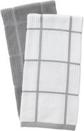 t-fal textiles 2-pack solid & check parquet 100% cotton kitchen dish towel, gray solid/check design logo