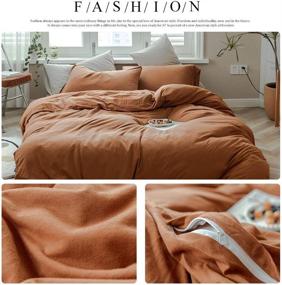 img 3 attached to 🎃 Luxurious Pumpkin-Colored Knit Cotton Duvet Cover Set for Queen Size Beds - Soft & Cozy 3 Piece Bedding Set Including 1 Duvet Cover and 2 Pillowcases - Full Duvet Cover Set Included
