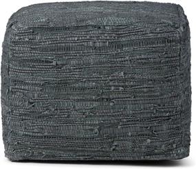 img 2 attached to SIMPLIHOME Fredrik Square Pouf: Grey Woven Leather Footstool for Living Room, Bedroom, and Kids Room - Transitional, Modern Upholstered Design