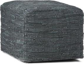 img 4 attached to SIMPLIHOME Fredrik Square Pouf: Grey Woven Leather Footstool for Living Room, Bedroom, and Kids Room - Transitional, Modern Upholstered Design