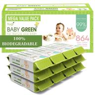🌿 baby green wipes unscented compostable biodegradable and organic – value pack (12 packs of 72) 864 for sensitive skin: gentle and eco-friendly baby wipes for delicate skin logo