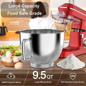 img 2 attached to 🍞 DOBBOR 9.5QT Stand Mixer - 660W Electric Kitchen Stand Mixer with 6+1 Speeds, Tilt-Head, Dough Hook, Whisk, Beater & Mixing Bowl - Ideal for Baking - Red