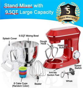 img 3 attached to 🍞 DOBBOR 9.5QT Stand Mixer - 660W Electric Kitchen Stand Mixer with 6+1 Speeds, Tilt-Head, Dough Hook, Whisk, Beater & Mixing Bowl - Ideal for Baking - Red