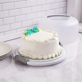 img 1 attached to 🎂 Convenient Extra Large Cake Carrier and Storage Container: Holds up to 12 inch 3-layer Cake with Server - White Gray Translucent Dome for Transporting Cakes, Pies, or Other Desserts