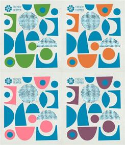 img 4 attached to Modern Abstract Designs Set of 4 Reusable Swedish Dishcloths/Sponge Cloth by Trendy Tripper Jenn Ski - Mid-Century Style (4 Two-Tone Abstract Cobalt Pack)