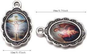 img 3 attached to 📿 Set of 60 Mixed Picture Enamel Our Lady Miraculous Medal Floral Rosary Centerpiece Cross Jesus Virgin Mary Catholic Alloy Crucifix Charms for DIY Jewelry Making - 19mmx12mm (A508)