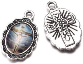 img 2 attached to 📿 Set of 60 Mixed Picture Enamel Our Lady Miraculous Medal Floral Rosary Centerpiece Cross Jesus Virgin Mary Catholic Alloy Crucifix Charms for DIY Jewelry Making - 19mmx12mm (A508)