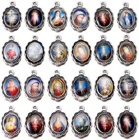 img 4 attached to 📿 Set of 60 Mixed Picture Enamel Our Lady Miraculous Medal Floral Rosary Centerpiece Cross Jesus Virgin Mary Catholic Alloy Crucifix Charms for DIY Jewelry Making - 19mmx12mm (A508)