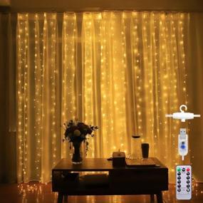 img 4 attached to 🌟 Honche LED Curtain Lights 8 Modes USB with Remote for Home, Bedroom, Wedding, Party, Christmas Decorations - Warm White