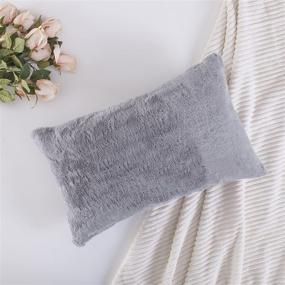 img 4 attached to 🐑 Home Brilliant Grey Plush Mongolian Faux Fur Deluxe Suede Fluffy Sheepskin Oblong Rectangular Accent Throw Pillow Case Cushion Cover for Bed, 12x20 Inches