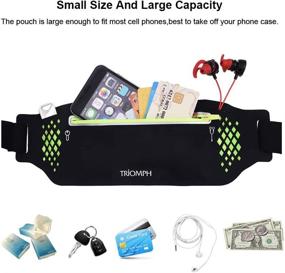 img 3 attached to 🎒 Triomph Running Belt Waist Pack - Water Resistant Fitness Waist Bag for Hiking, iPhone Xs Max, XR and Large Smartphones - 3 Pockets with Reflective Zippers and Earphone Hole