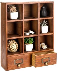 img 4 attached to 📚 Vintage Wooden Display Shelves with Drawers & 9 Compartment Storage: MyGift's 16.5 inch Shadow Box