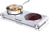 🔥 techwood 1800w electric hot plate: double burner infrared ceramic cooktop, silver stainless steel - upgraded version логотип