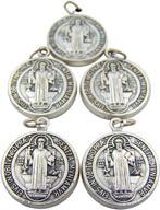 silver toned saint benedict medal lot - 5-piece religious 🔘 gifts providing protection from evil & sacramental devotion - 1 inch size logo