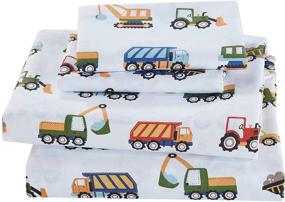 img 2 attached to 🚧 Linen Plus Construction Tractors Excavators Loaders Sheet Set for Kids White Blue Red Green Yellow Grey Twin Size - Includes Flat Fitted Sheet, Pillowcase - New
