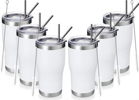 img 4 attached to 🥤 MANYHY 20oz Stainless Steel Insulated Tumbler: Spill Proof Travel Mug with Straw, Brush, and Vacuum Seal – Perfect for Both Hot and Cold Drinks at Home, Office, School, or Outdoors (White, Set of 6)