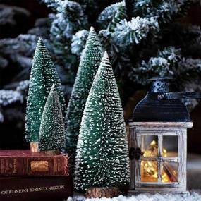 img 2 attached to 🎄 Set of 4 Desktop Miniature Christmas Trees with Snow and Wood Base for Xmas Holiday Party Home Tabletop Decor