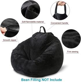 img 2 attached to 🪑 Large Washable Soft Velvet Bean Bag Cover - MFTEK Bean Bag Chair (No Filling) for Kids and Adults, Stuffed Animal Storage or Memory Foam, 35’’×35’’×43’’ in Black