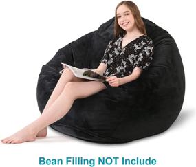 img 3 attached to 🪑 Large Washable Soft Velvet Bean Bag Cover - MFTEK Bean Bag Chair (No Filling) for Kids and Adults, Stuffed Animal Storage or Memory Foam, 35’’×35’’×43’’ in Black