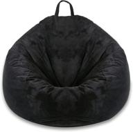 🪑 large washable soft velvet bean bag cover - mftek bean bag chair (no filling) for kids and adults, stuffed animal storage or memory foam, 35’’×35’’×43’’ in black logo