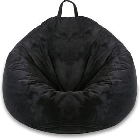 img 4 attached to 🪑 Large Washable Soft Velvet Bean Bag Cover - MFTEK Bean Bag Chair (No Filling) for Kids and Adults, Stuffed Animal Storage or Memory Foam, 35’’×35’’×43’’ in Black