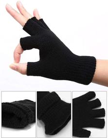 img 2 attached to Fingerless Knitted Winter Mittens for Men - Stretchy Accessories